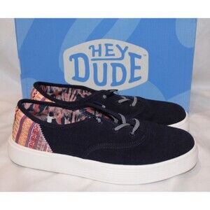 Hey Dude Women's Conway Craft‎ Linen Loafer Sneakers Navy Blue NIB